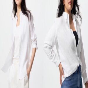 Uniqlo Women's Medium 00 White Premium Woven Linen Shirt